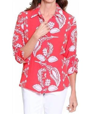 Tru Luxe Placement Print Button Up Shirt - Red