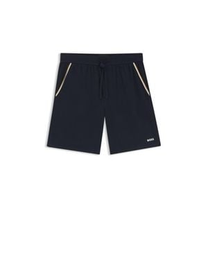 BOSS Stretch-Cotton Pajama Shorts With Signature-Stripe Tape - Blue