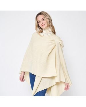 TRUEDAMES Shoulder Strap Solid Ruana Poncho - Natural