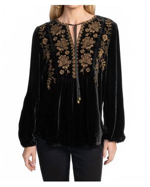 Johnny Was Nyomi Curved Hem Prairie Blouse - Black