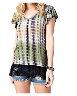 Vocal Apparel Tie Dye Short Sleeve Lace Detail Top - Green