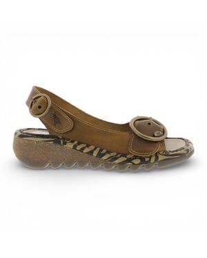 Fly London Tram723Fly Camel Leather Wedge Sandals - Green