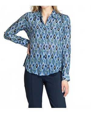 Apny Roll Sleeve Button Up Top - Blue