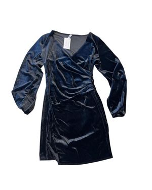 2 Hearts Apparel Velvet Ruched Wrap Mini Dress - Blue
