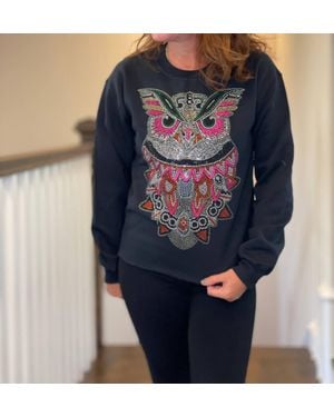 Moving Forward Rhinestone Owl Sweatshirt - Blue