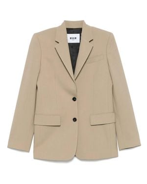 MSGM Tailored Notched Lapel Structured Wool Blazer - Natural