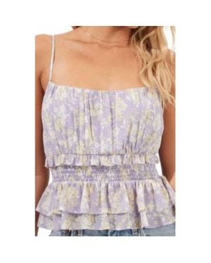 Astr Ruffle Smocked Peplum Cami Top - Purple
