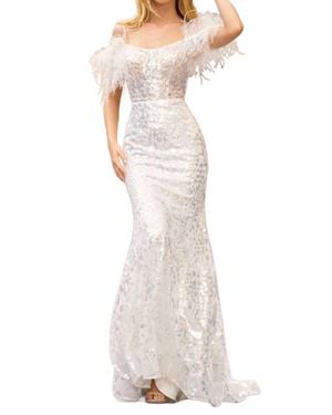 Sherri Hill Leaf Lace Maxi Dress - White