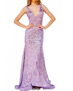 Jovani Sequined Illusion Side Prom Gown - Purple