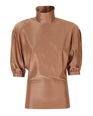 Rabanne Caramel Asymmetrical Blouson Viscose-Blend Top - Brown