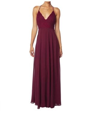 Bill Levkoff Corded Lace Crisscross Chiffon Bridesmaid Dress - Purple