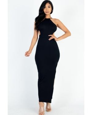 TRUEDAMES Tie Backless Split Thigh Maxi Dress - Blue