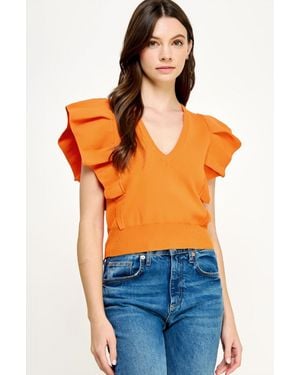 Strut & Bolt Layla Pleated Sleeve Knit Top - Orange