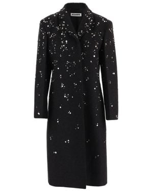 Jil Sander Reflective Embellished Wool Coat - Black