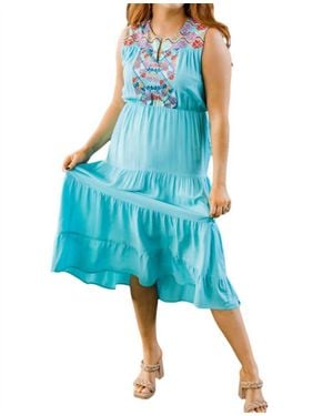 Layerz Clothing Embroidered Midi Dress - Blue