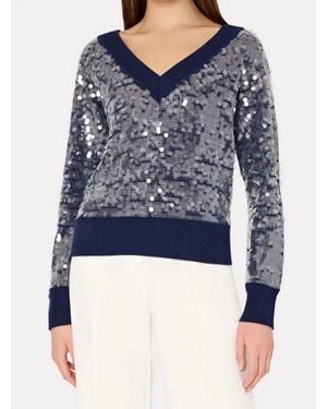 MILLY Ilaria Sequin V-Neck Sweater Top - Blue