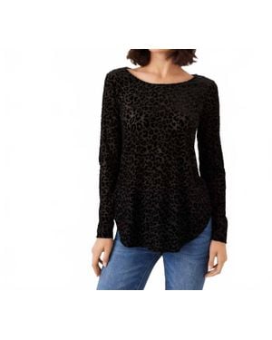 Karen Kane Long Sleeve Velvet Burnout Shirttail Top - Black