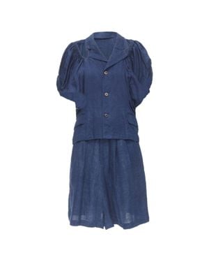 Comme des Garçons Comme Des Garcons Linen Ruched Sleeve Cut Out Top Set - Blue