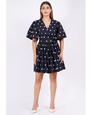 Leota Alena Mini Wrap Dress Small Polka - Blue