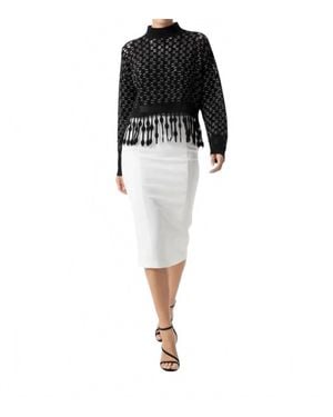 Jonathan Simkhai Lattice Fringe Mock Neck Top - Black