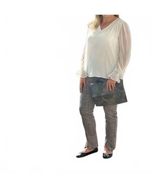 Amelia K. Luxe Smocked Wrist Novelty Blouse - White