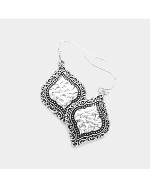 Fashnzfab Embossed Antique Metal Petal Dangle Earrings - Metallic