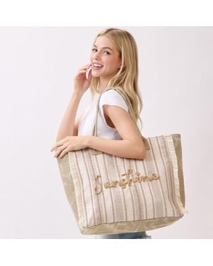 Fashnzfab Large Capacity Striped Beach Tote Bag - Pink
