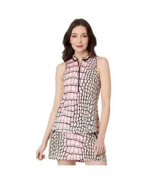 Jamie Sadock Caiman Top Ivory Crocodile Print Sleeveless Frog417 - Pink