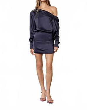 Moon River Hannah Satin Off The Shoulder Mini Dress - Blue
