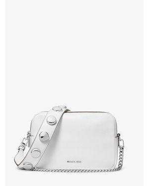 Michael Kors Bryant Medium Studded Pebbled Leather Camera Crossbody Bag - White