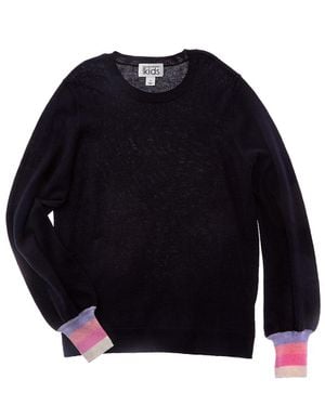 Autumn Cashmere Striped Cuff Balloon Sleeve Cashmere-Blend Sweater - Blue