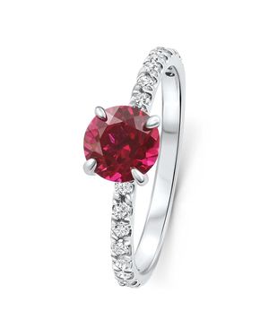 Pompeii3 Vs 1Ct Round Ruby Diamond Ring 10K Lab Grown - Red