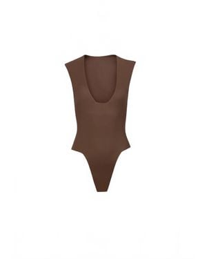 DOS GARDENIAS Modern Cap Sleeve One Piece Bodysuit - Natural