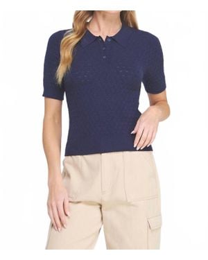 Allie Rose Tasha Soft Collared Pointelle Knit Top - Blue