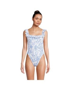 Lilly Pulitzer Aemma Ruffle One-Piece Swimsuit Floral Gbo2691 - Blue