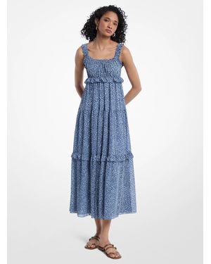 Michael Kors Outlet Leopard Print Georgette Tiered Dress - Blue