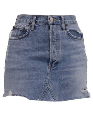 Agolde Distressed Mini Denim Skirt - Blue