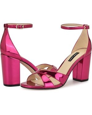 Nine West Saile Sandals 11 Metallic Ankle Strap Block Heel Zpo3624 - Pink