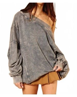 Bucketlist Reversible Twist-Front Washed Terry Sweatshirt - Gray