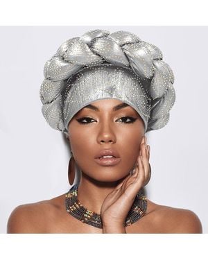 Fashnzfab Bling Studded Braided Turban Hat - Gray