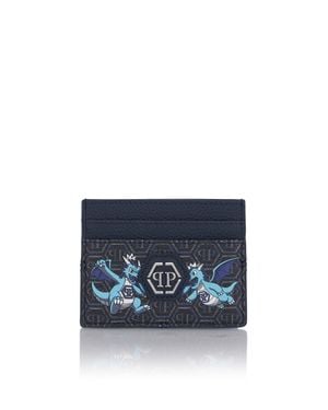Philipp Plein Card Holder Dragons Monogram - Blue