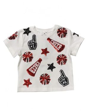 Belle Cher Girls Sequin Gameday Cheer Tee - White