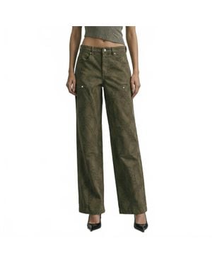 Avec Les Filles Stretch Cotton Paisley Camo Carpenter Jeans - Green