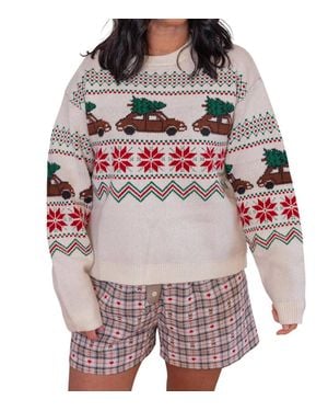 Wishlist Christmas Tree Car Fair Isle Sweater - Red