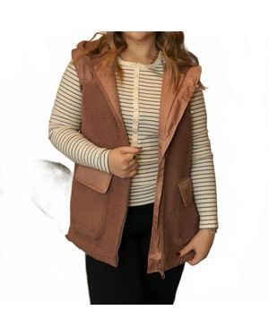 Mono B Alpine Fleece Zip Up Hooded Vest - Brown