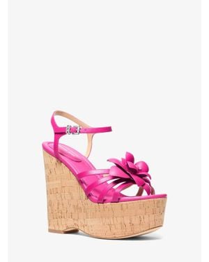 Michael Kors Mk Jacie Floral Embellished Leather Wedge Sandal - Pink