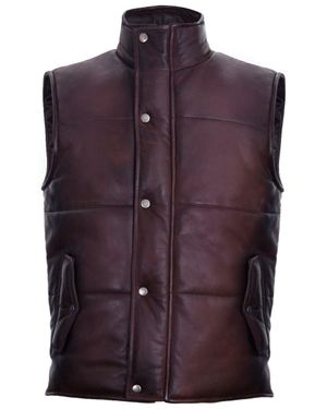 Infinity Leather Classic Leather Puffer Waistcoat-Nottingham - Purple