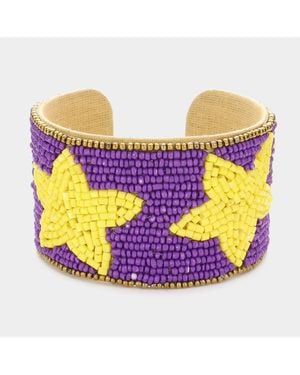 Fashnzfab Game Day Beaded Star Accented Cuff Bracelet - Purple