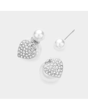 Fashnzfab Heart Pointed Double Sided Pearl Peekaboo Earrings - Metallic
