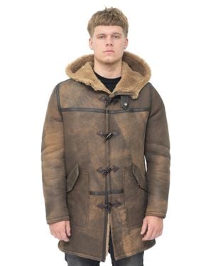 Infinity Leather Antique Sheepskin Duffle Coat-Arona - Brown